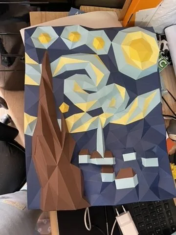 Tableau papercraft 3D de la Nuit étoilée de Van Gogh (bleu/jaune/marron)