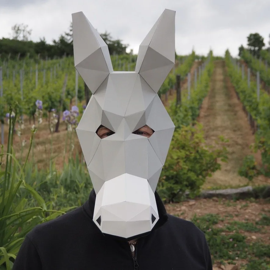 Grandes oreilles d’âne en papier sur fond de vignes automnales