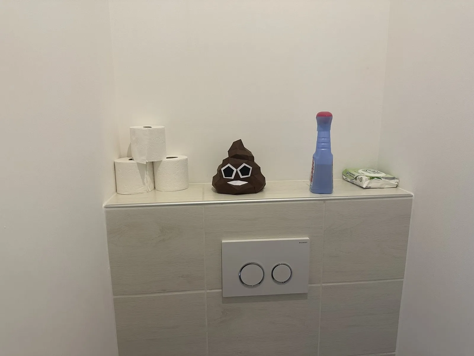 Crotte rigolote à lunettes entre rouleaux de papier toilette