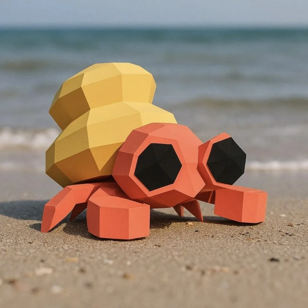 Bernard l'hermite orange à coquille jaune sur sable marin
