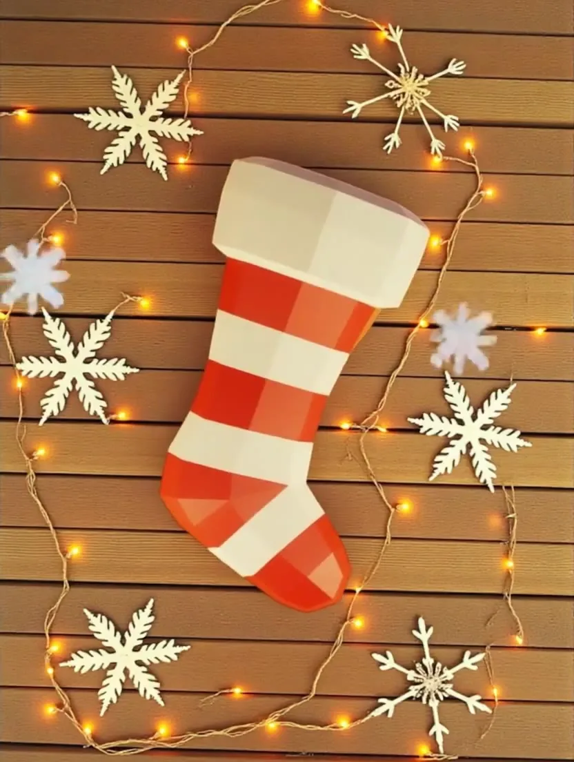 Papercraft chaussette de Noël en origami 3D