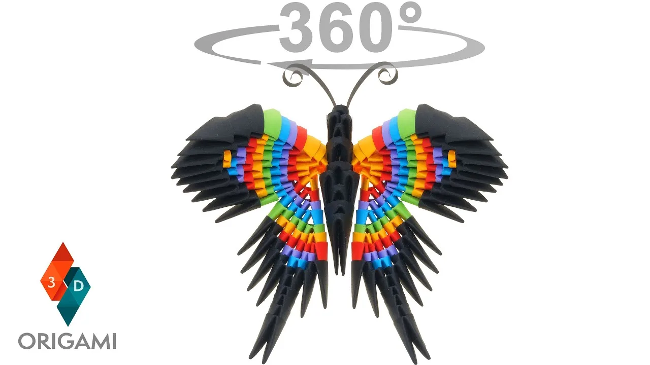 Vue 360 du modèle origami 3D Papillon