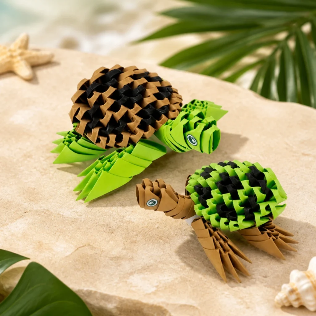Kit origami 3D Tortues monté dans un décor