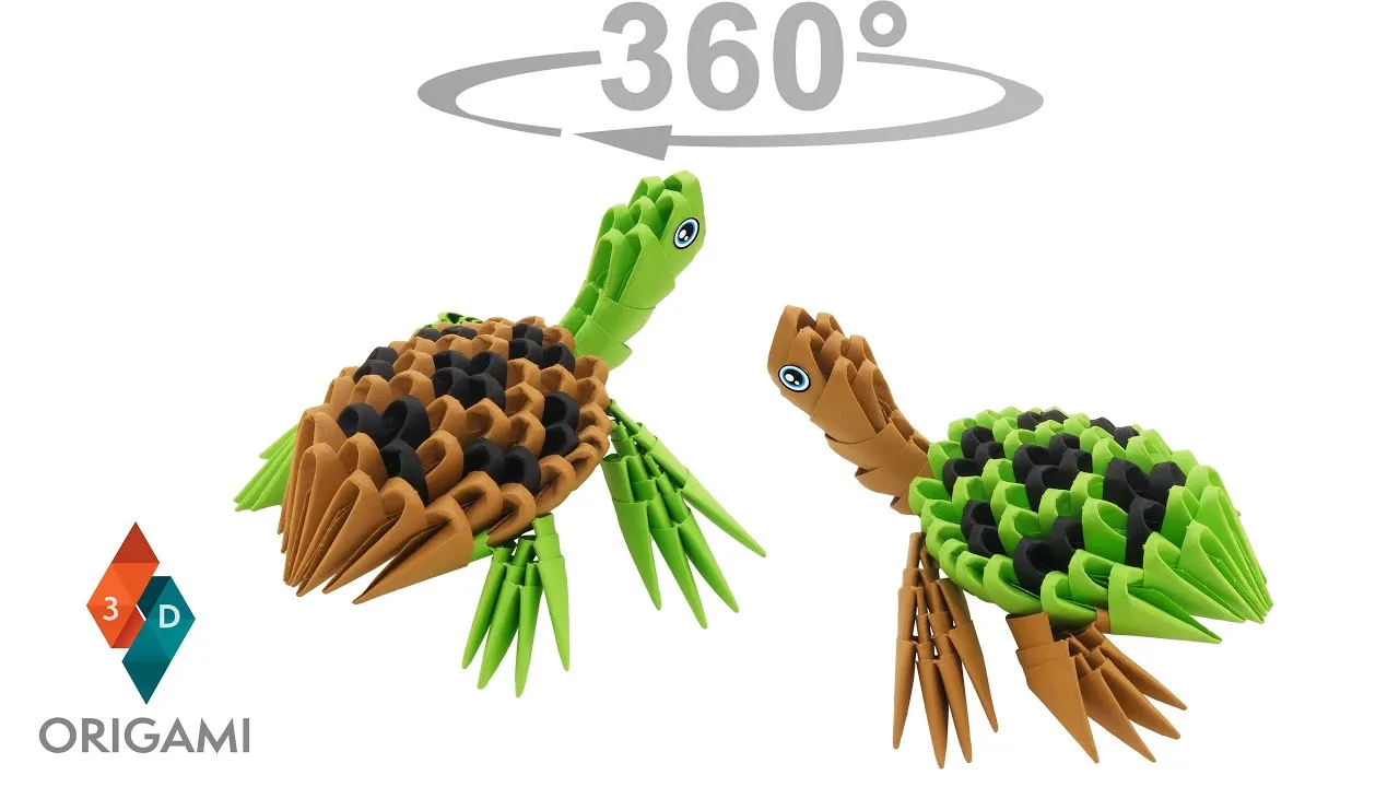 Vue 360 du modèle origami 3D Tortues