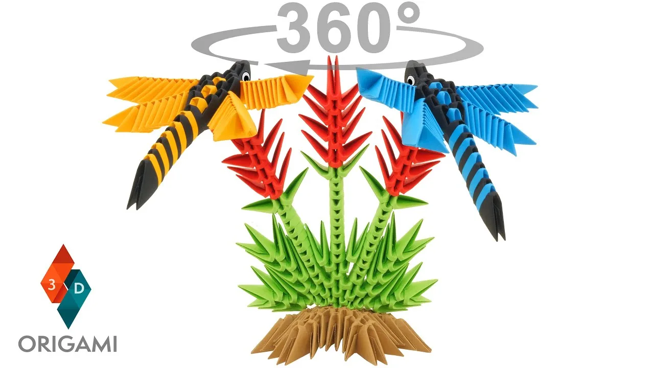 Vue 360 du modèle origami 3D Libellules
