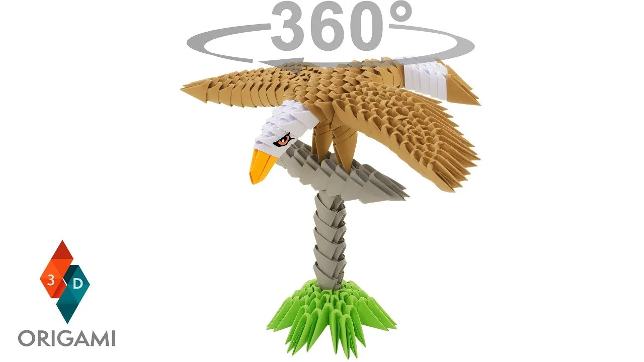 Vue 360 du modèle origami 3D Aigle