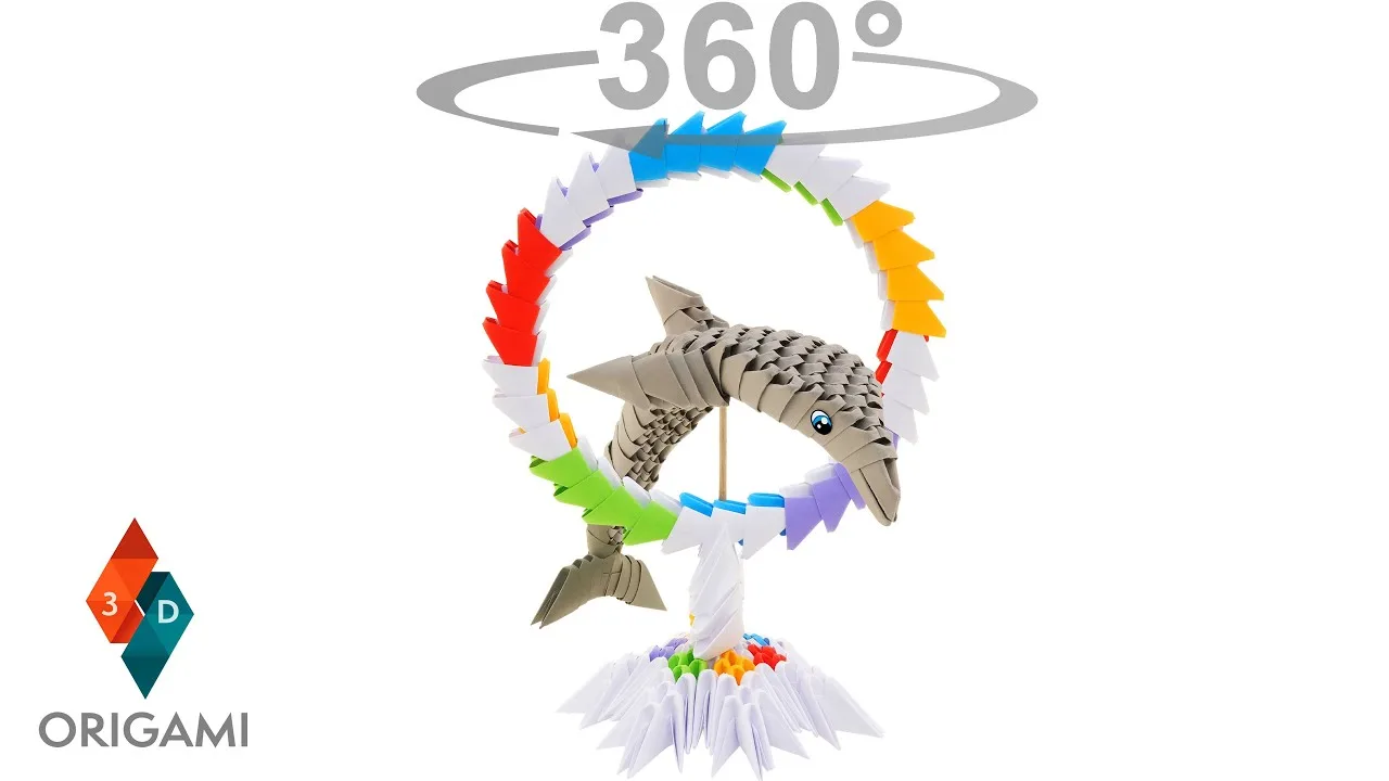 Vue 360 du modèle origami 3D Dauphin