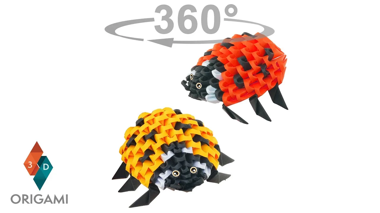 Vue 360 du modèle origami 3D Coccinelles