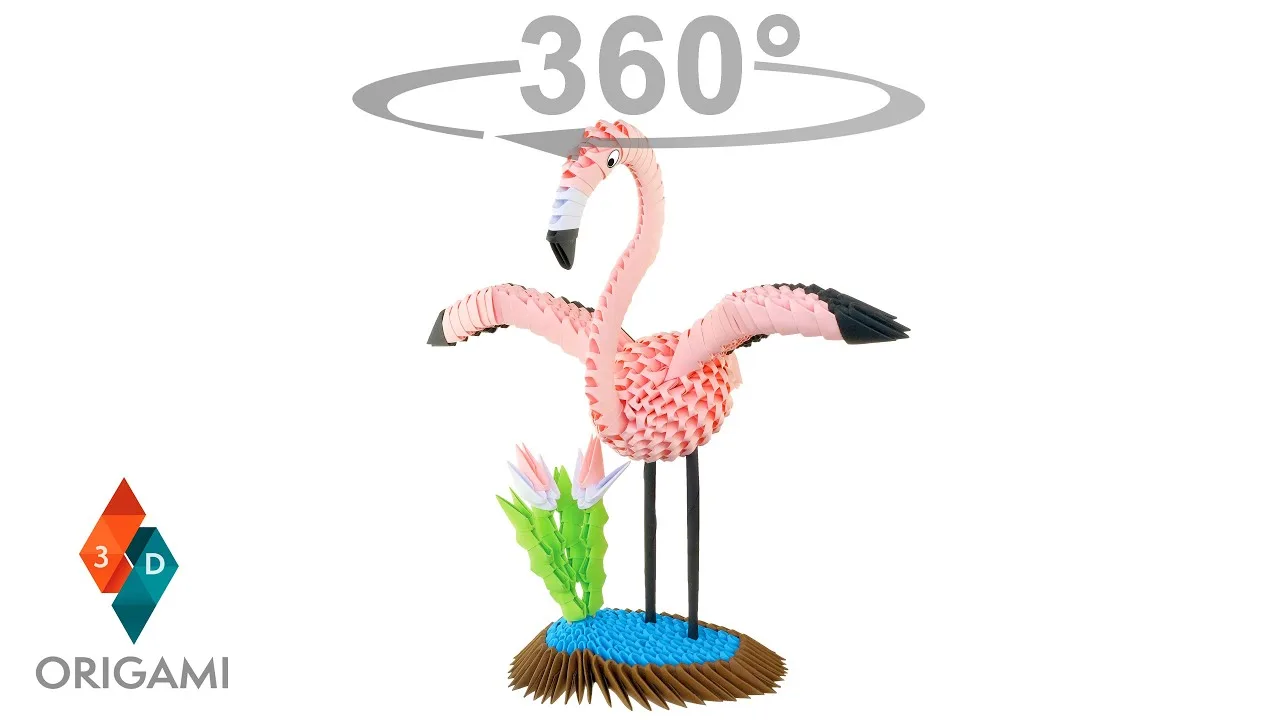 Vue 360 du modèle origami 3D Flamant rose