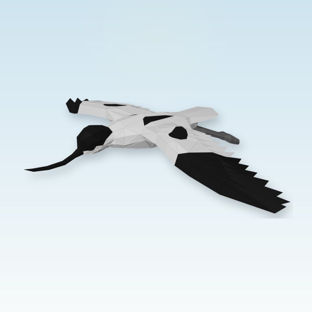 Avocetta in volo, modello papercraft 3D - vue 2