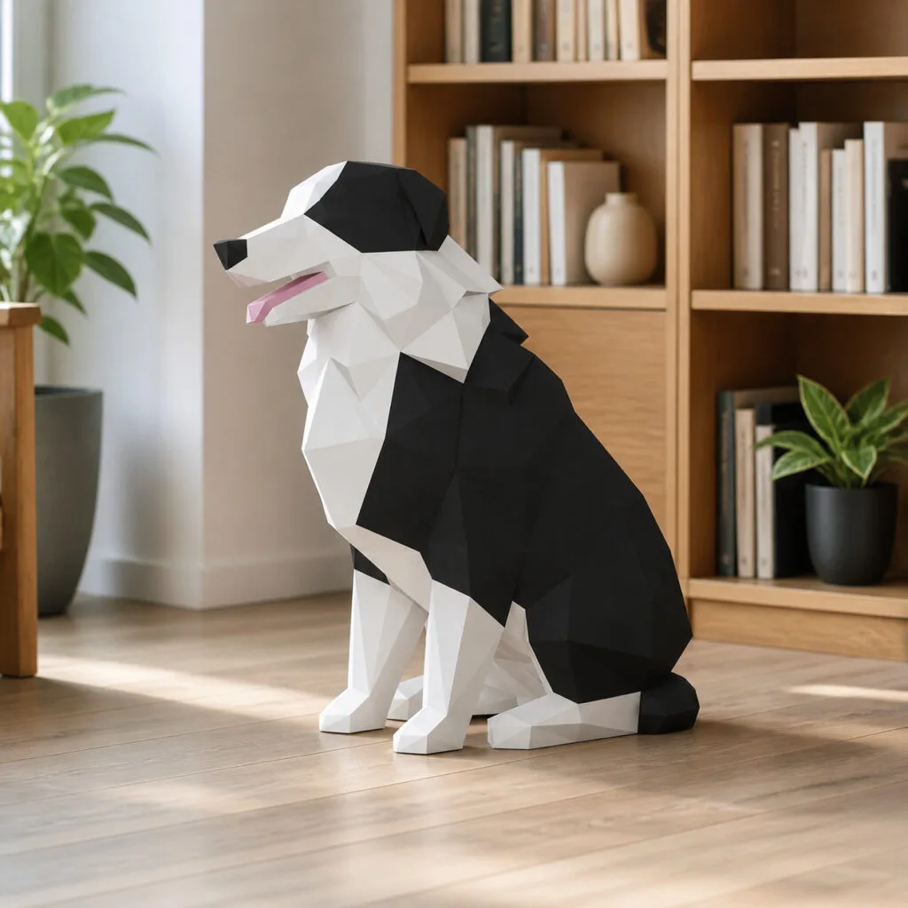 Sitting Australian Shepherd in 3D papercraft