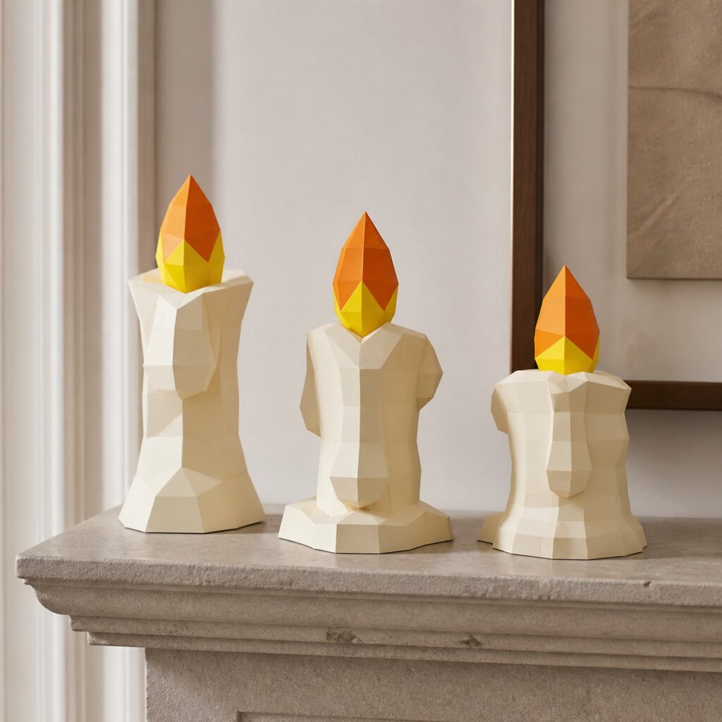 Set of Three Decorative Candles 3D Papercraft