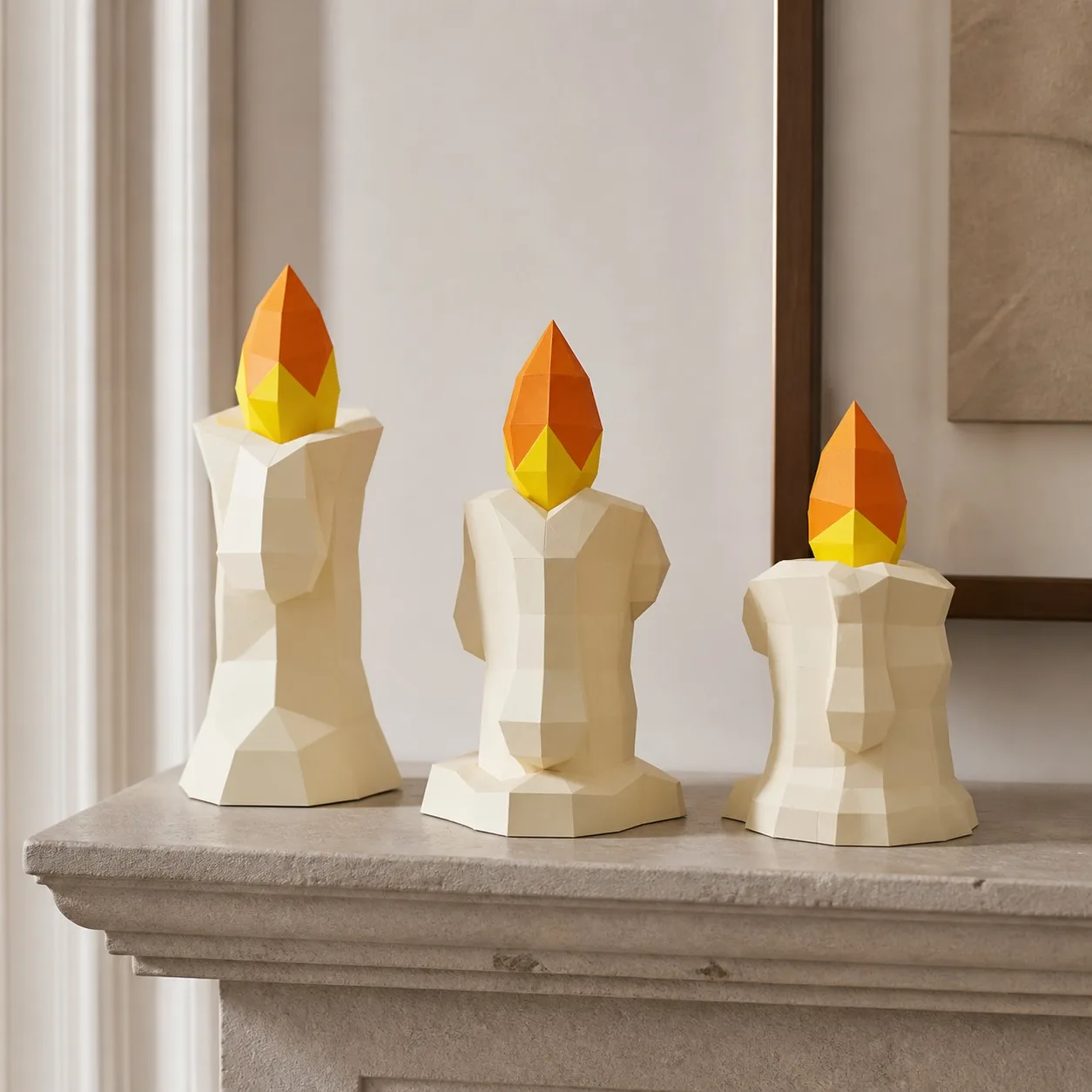 Set of Three Decorative Candles 3D Papercraft