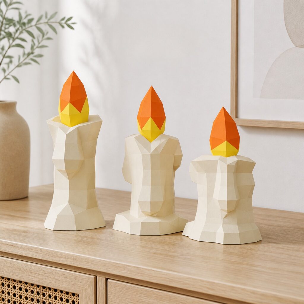 Set of Three Decorative Candles 3D Papercraft