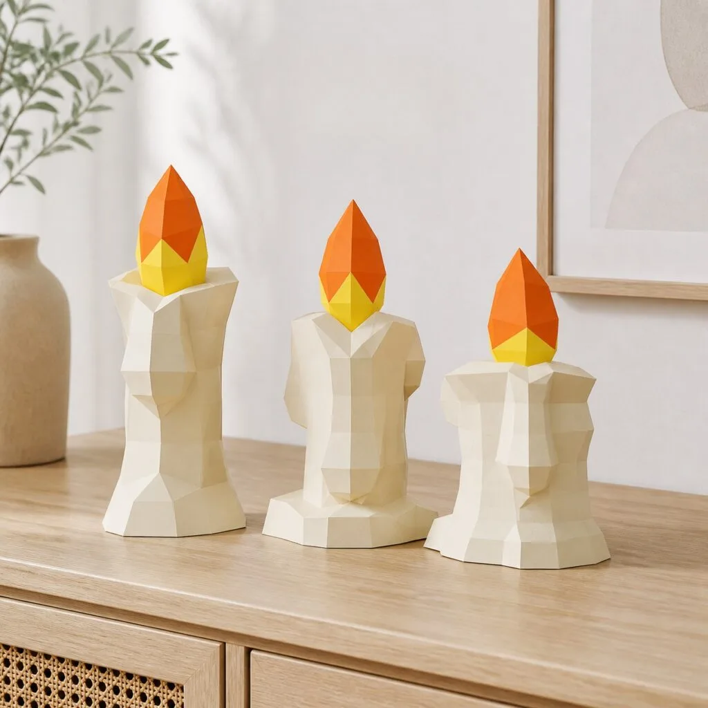 Trio de bougies décoratives en papercraft 3D - photo 2