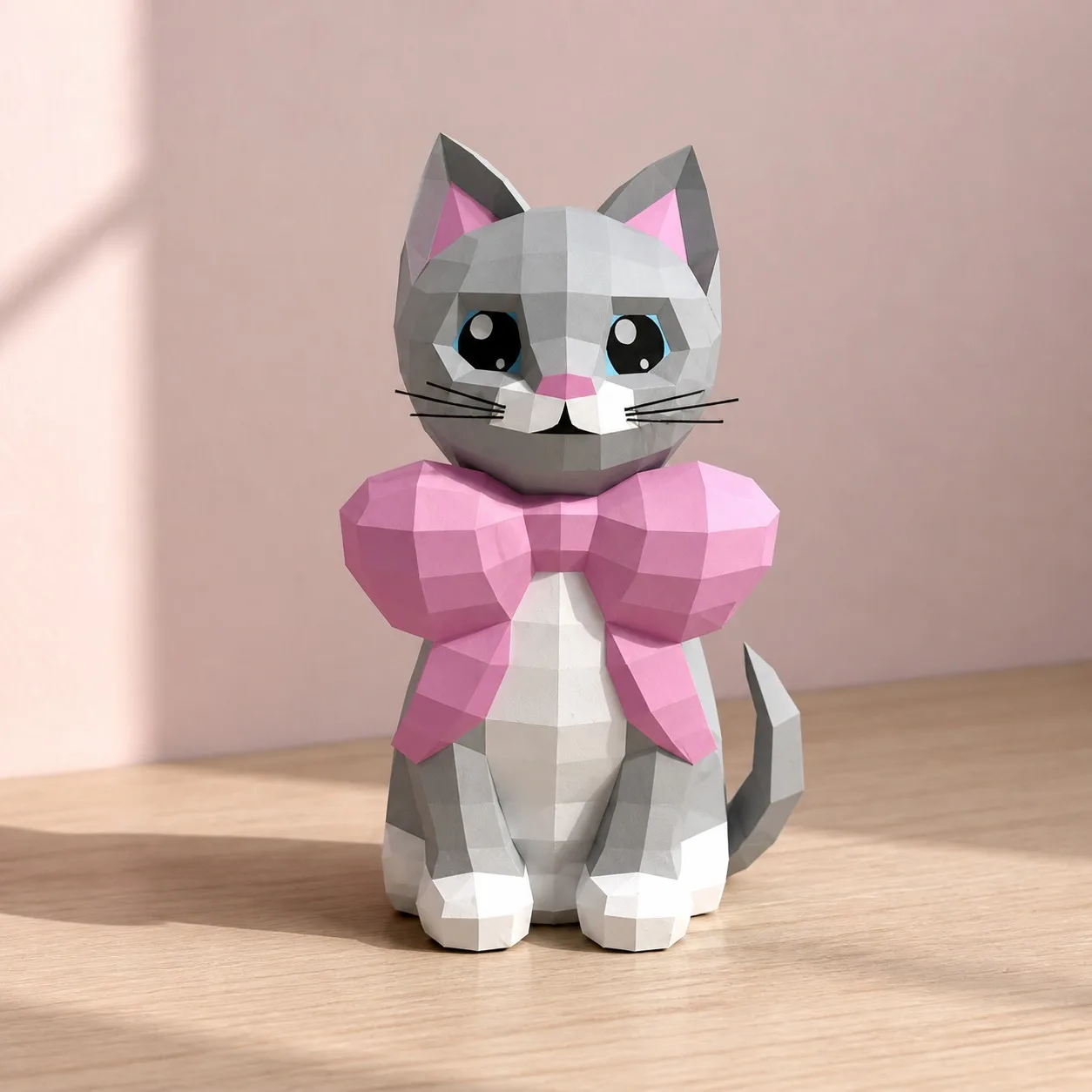 Cat with Large Pink Bow 3D Papercraft, view 3