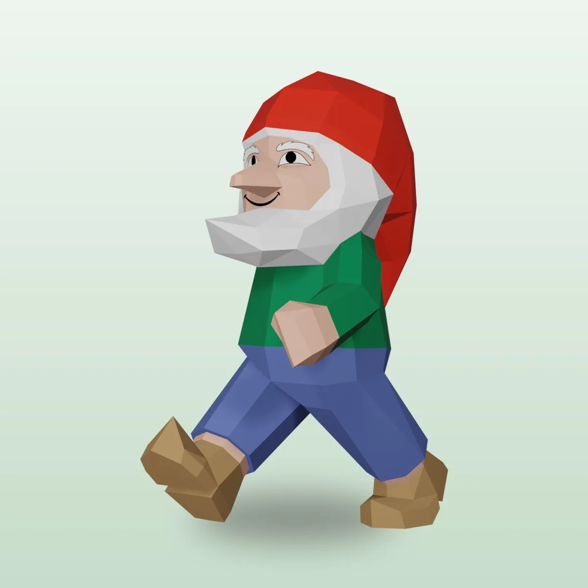 Gnome marcheur papercraft 3D, vue fidèle 2