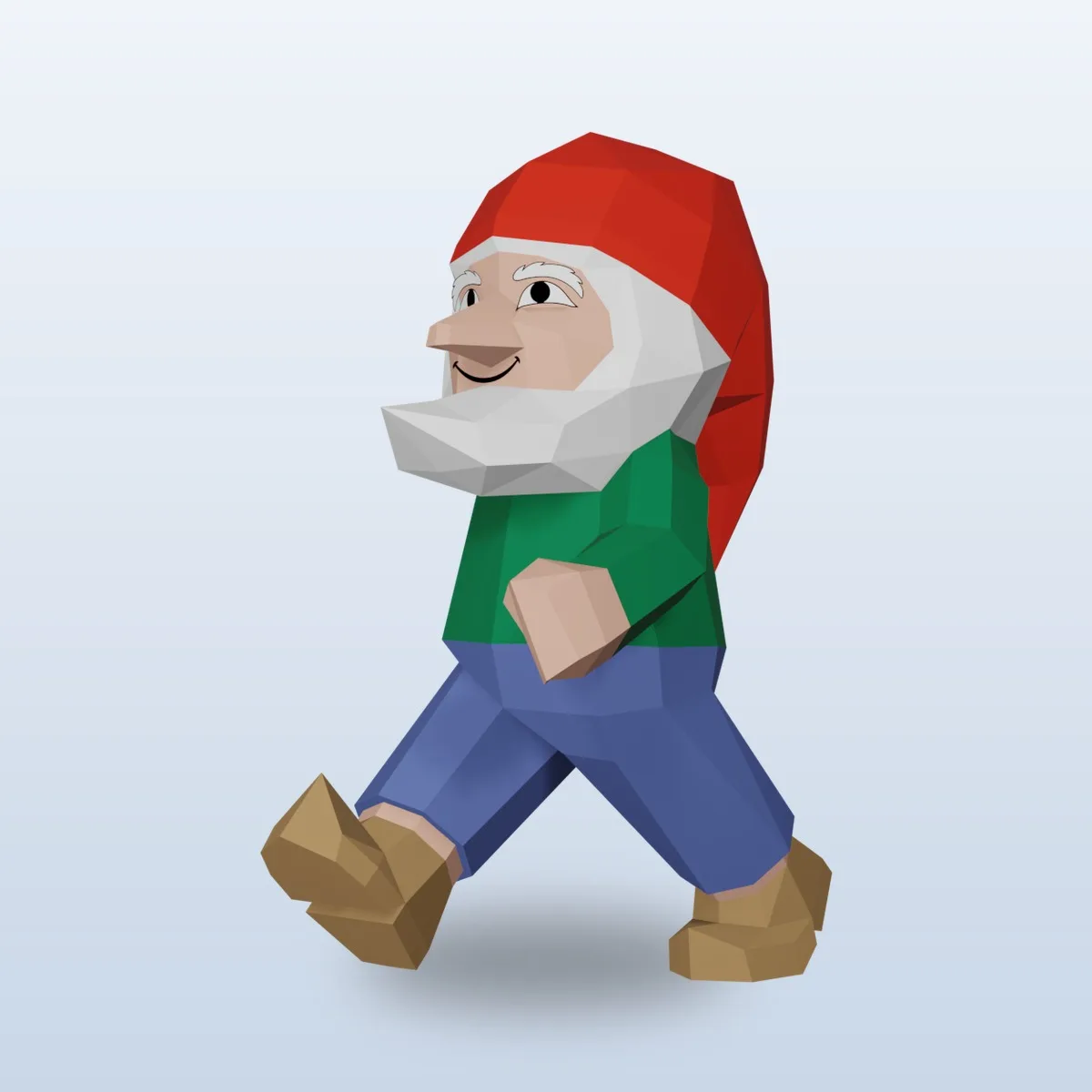 Gnome marcheur papercraft 3D, vue fidèle 3