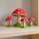 Set of Four Red Mushrooms 3D Papercraft