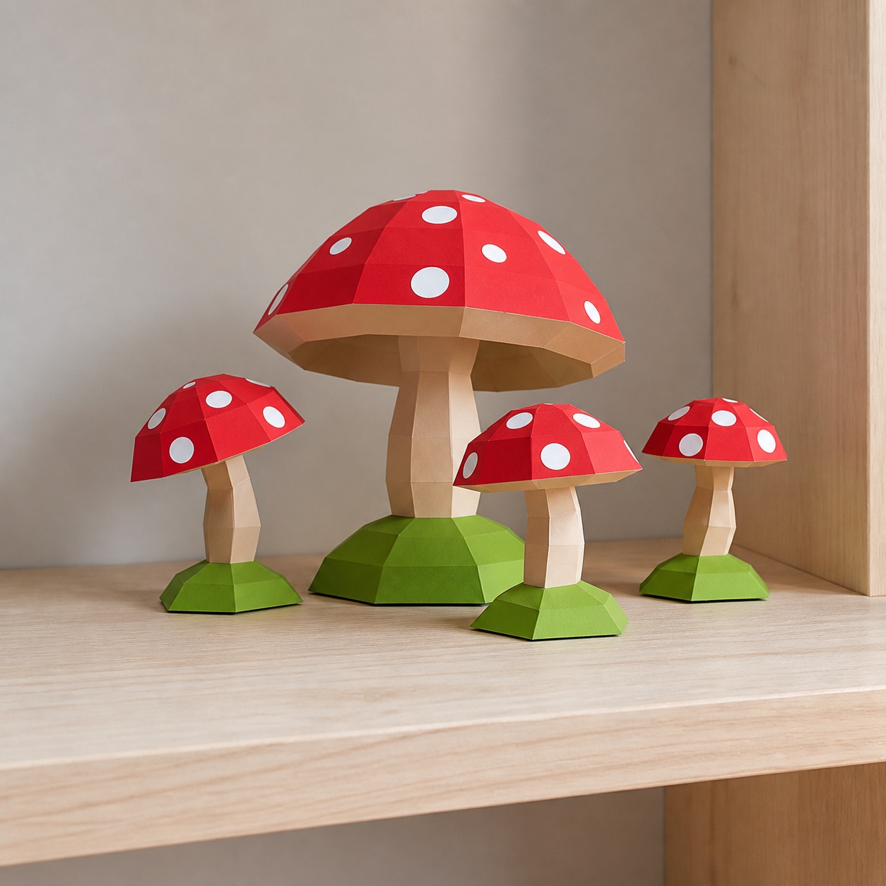 Set of Four Red Mushrooms 3D Papercraft Set of Four Red Mushrooms 3D Papercraft