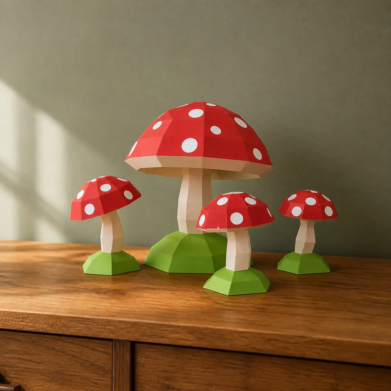 Set de quatre champignons rouges en papercraft 3D - photo 3