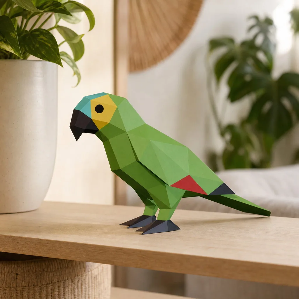 Grüner Papagei aus 3D-Papercraft - PDF SVG DXF
