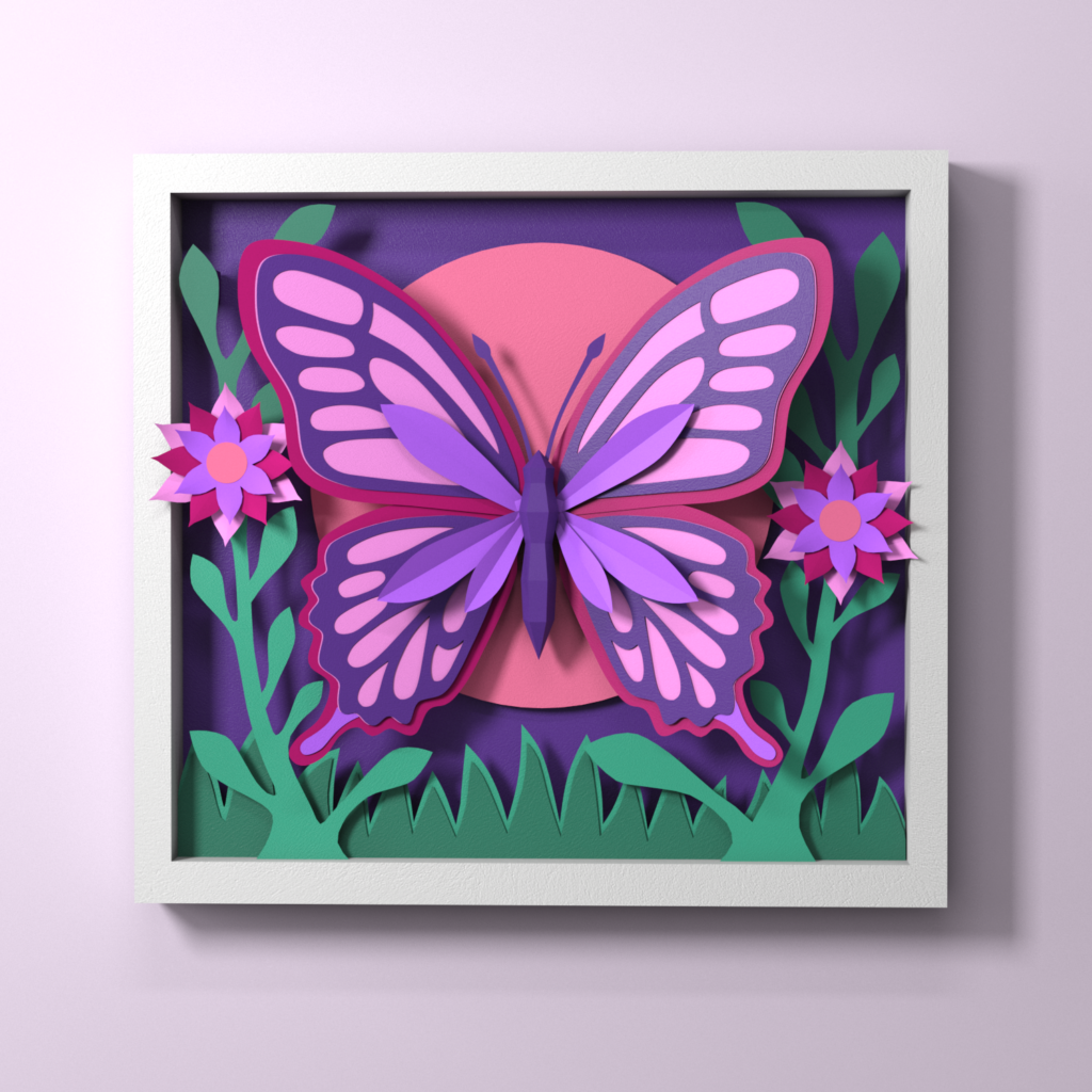 Papercraft Butterfly Shadow Box Template | 3d paint | Layered Paper Art SVG | DIY 3D Wall Decor | Cricut Papercraft, vue 2
