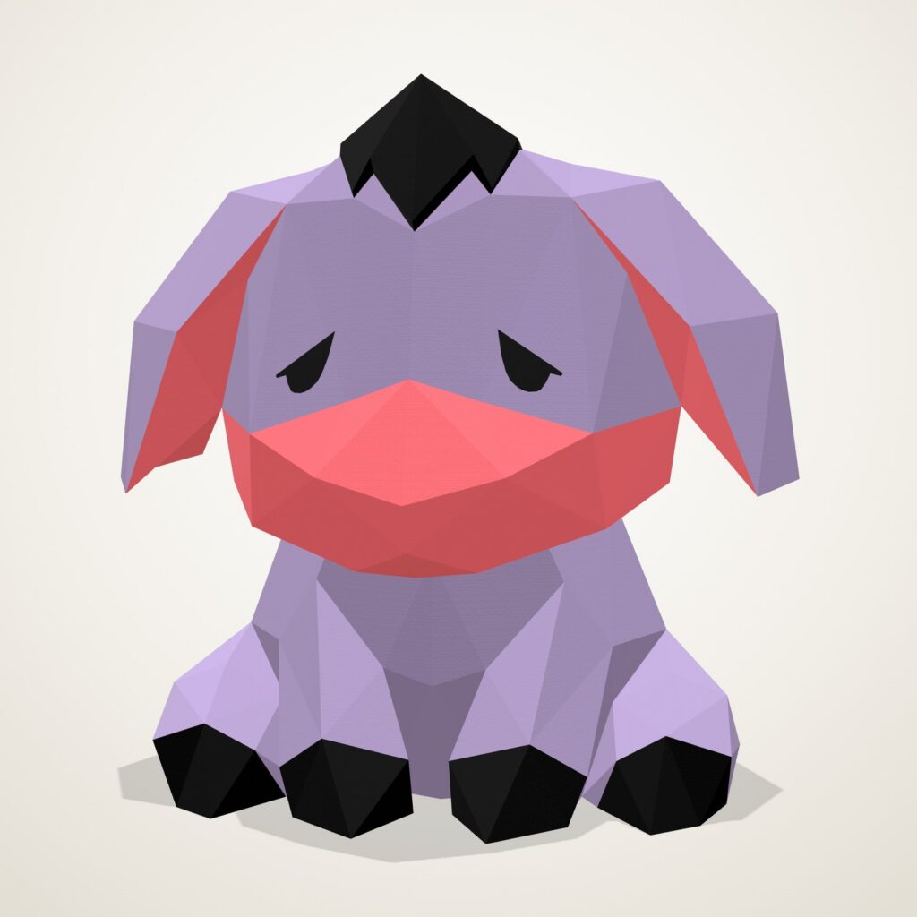 Papercraft Bourriquet en origami 3D, vue de face du modèle assemblé