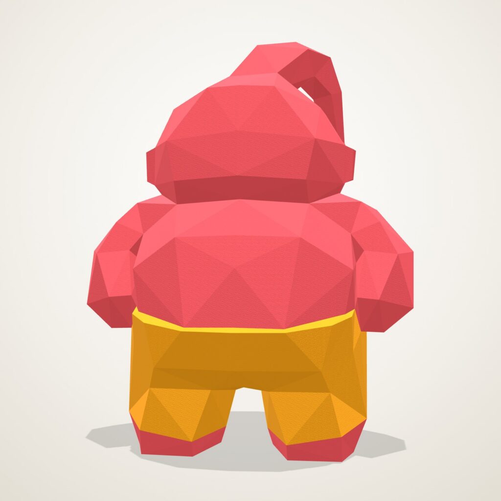 Papercraft Buu en origami 3D, vue de face du modèle assemblé