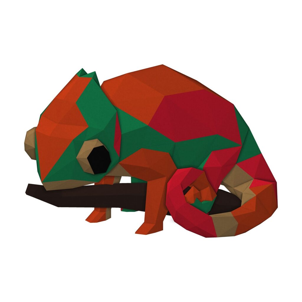 Papercraft caméléon arc-en-ciel en origami 3D