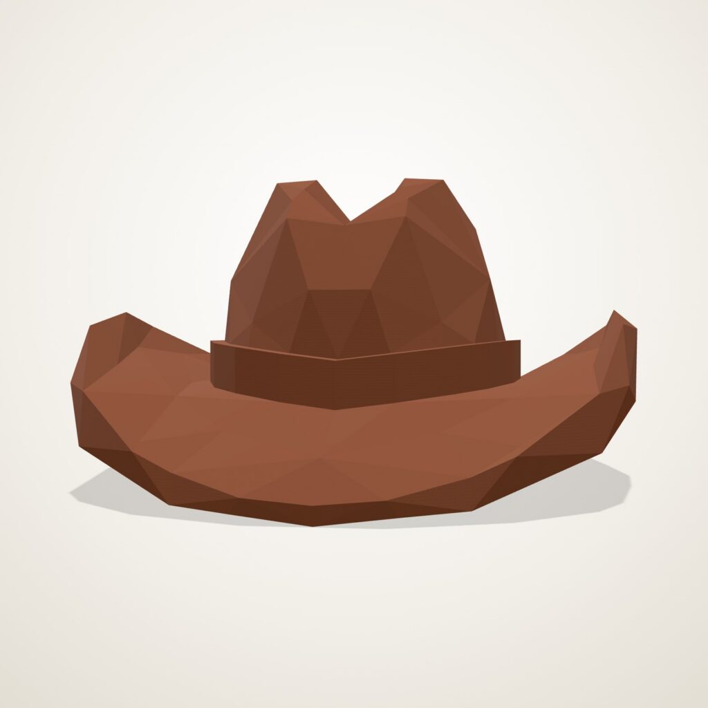 Papercraft chapeau de cowboy en origami 3D, vue de face du modèle assemblé