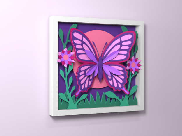 Papercraft Butterfly Shadow Box Template | 3d paint | Layered Paper Art SVG | DIY 3D Wall Decor | Cricut Papercraft