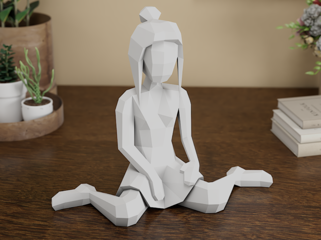 3D Papercraft Girl | Low Poly Sitting Woman | DIY Paper Sculpture PDF | SVG Cricut