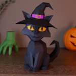 Papercraft Chat Noir Halloween à Poser | Décoration Papier