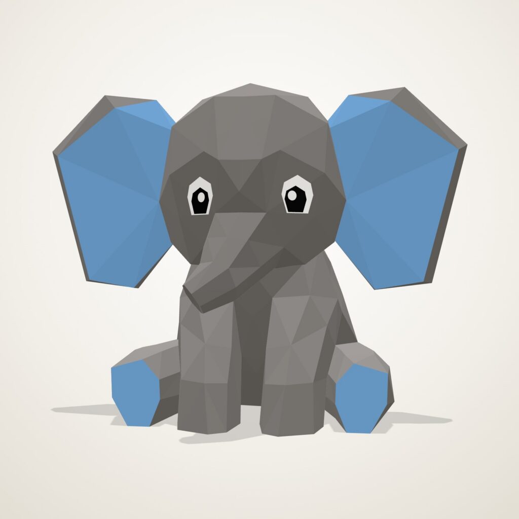Papercraft Dumbo en origami 3D, vue de face du modèle assemblé