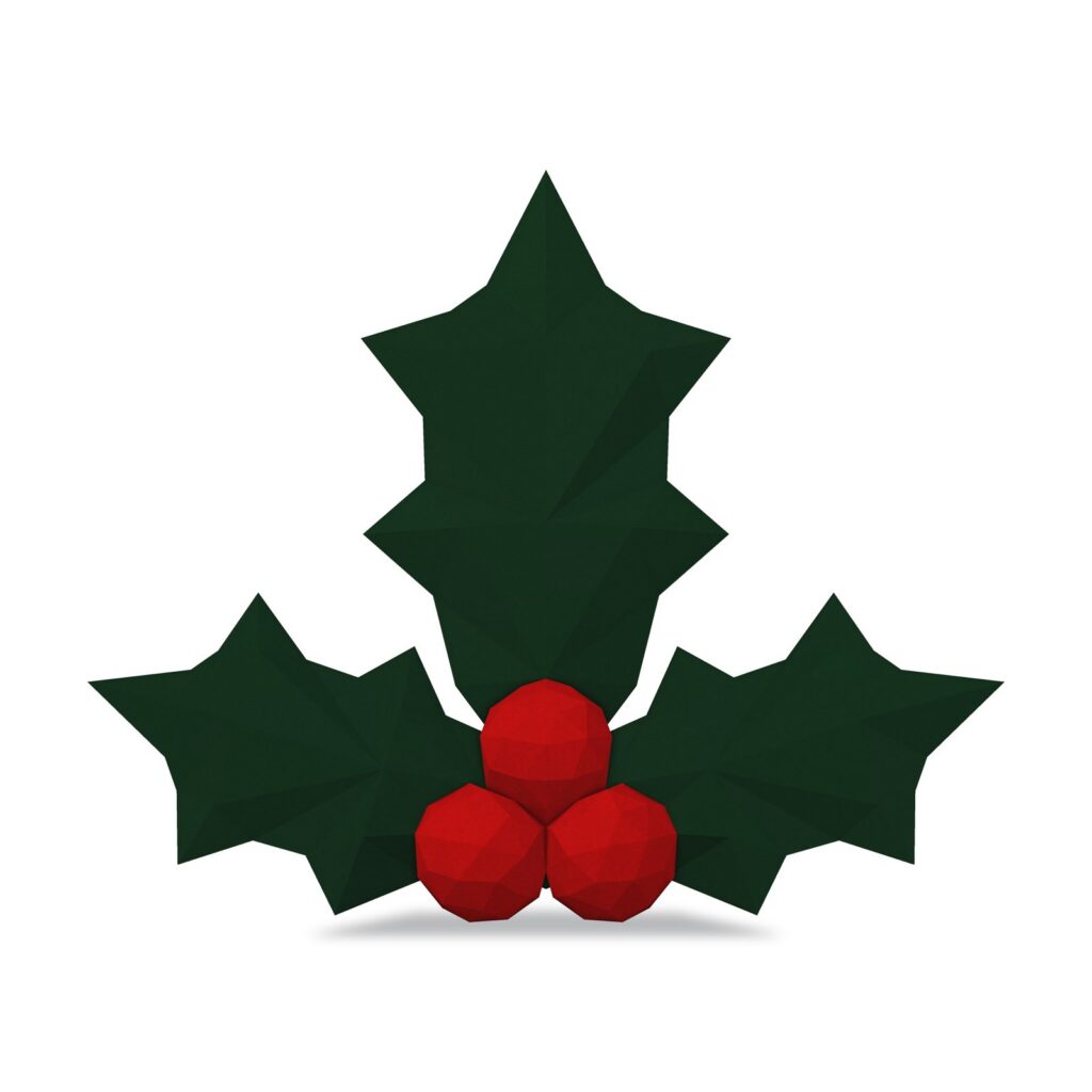 Papercraft houx de Noël en origami 3D