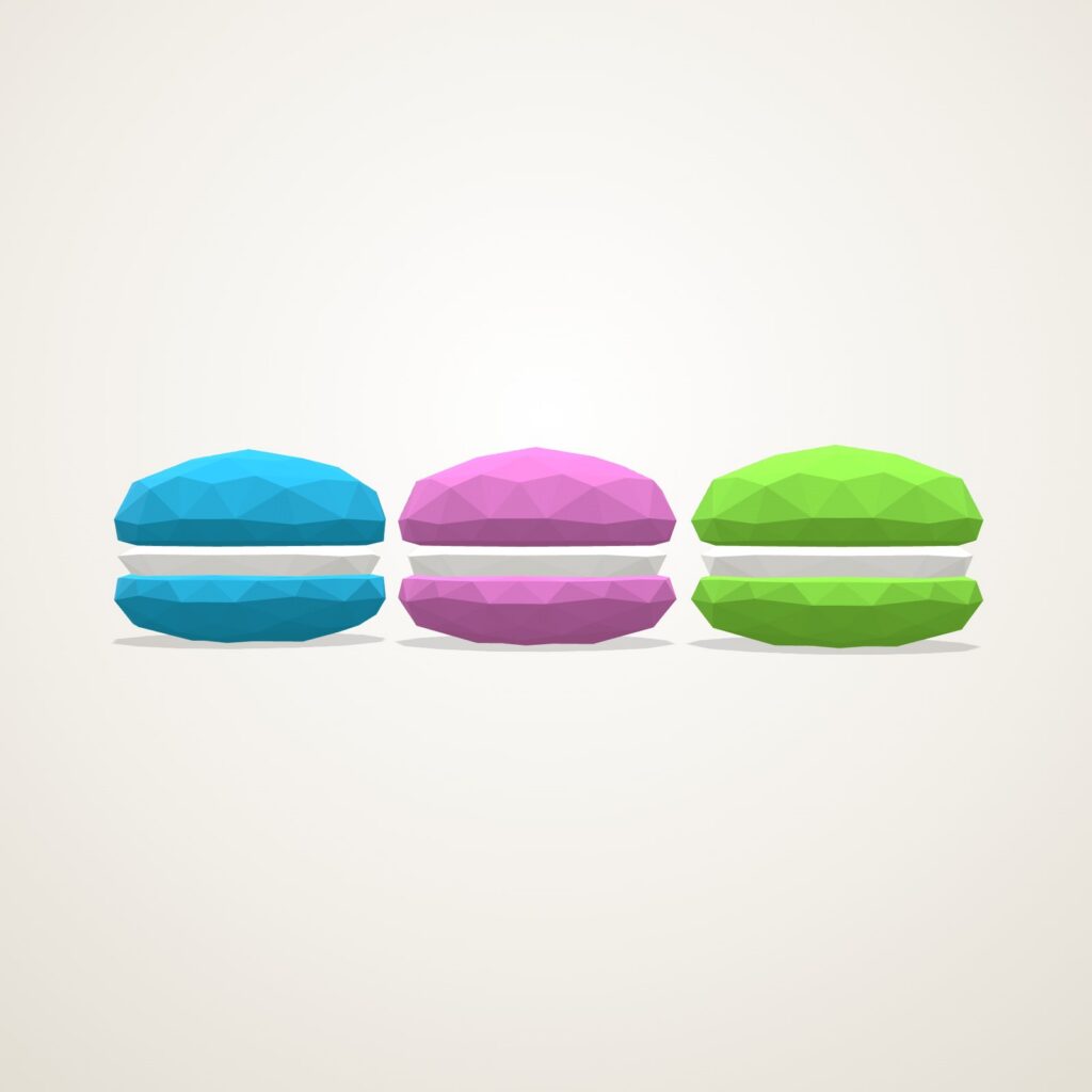 Papercraft macarons en origami 3D, vue de face du modèle assemblé