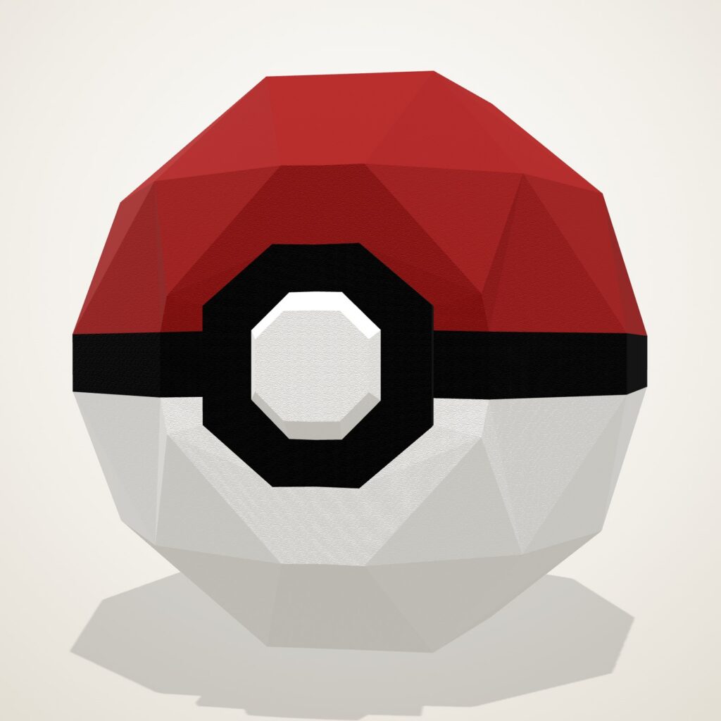 Papercraft Pokeball en origami 3D, vue de face du modèle assemblé