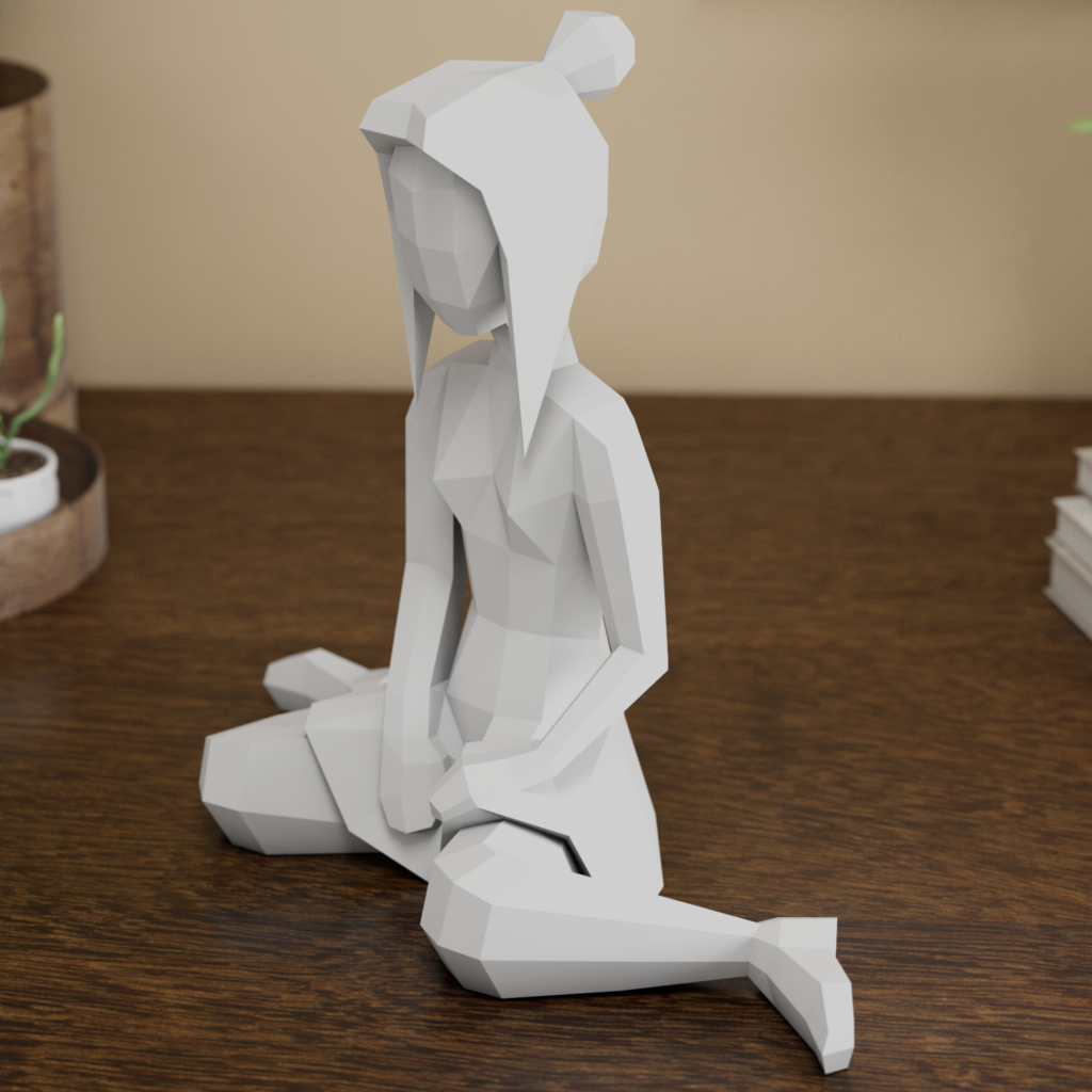 3D Papercraft Girl | Low Poly Sitting Woman | DIY Paper Sculpture PDF | SVG Cricut, vue 2