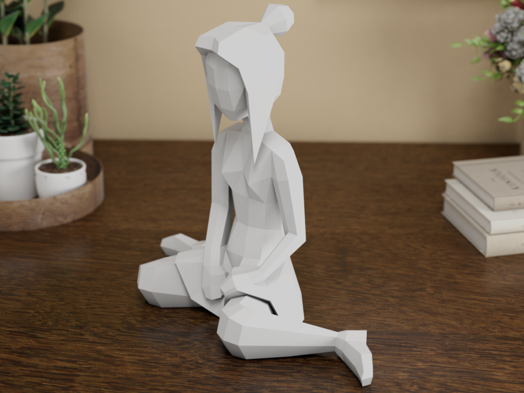 3D Papercraft Girl | Low Poly Sitting Woman | DIY Paper Sculpture PDF | SVG Cricut, vue 3