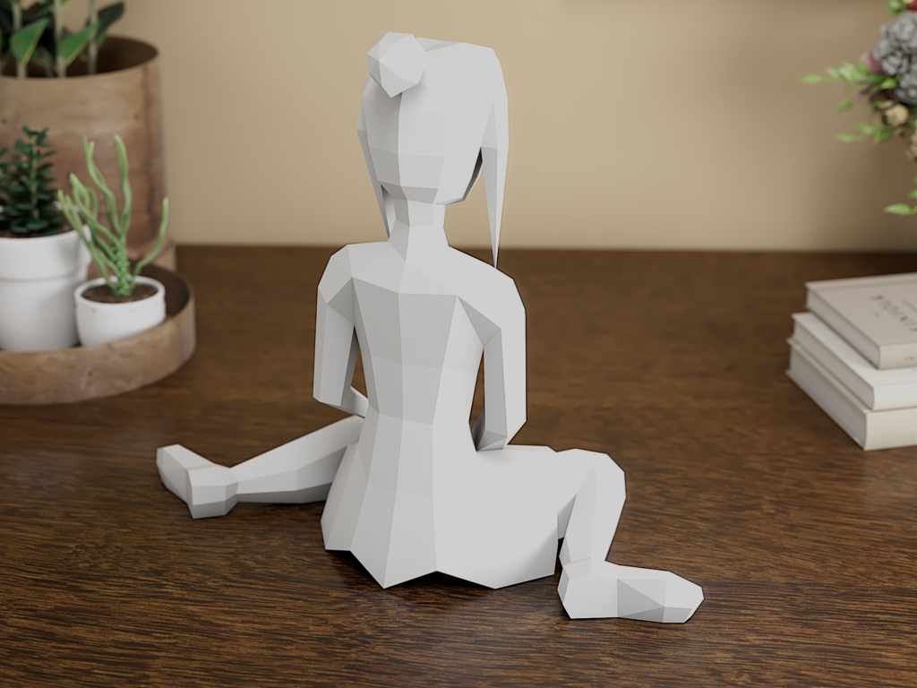 3D Papercraft Girl | Low Poly Sitting Woman | DIY Paper Sculpture PDF | SVG Cricut, vue 5