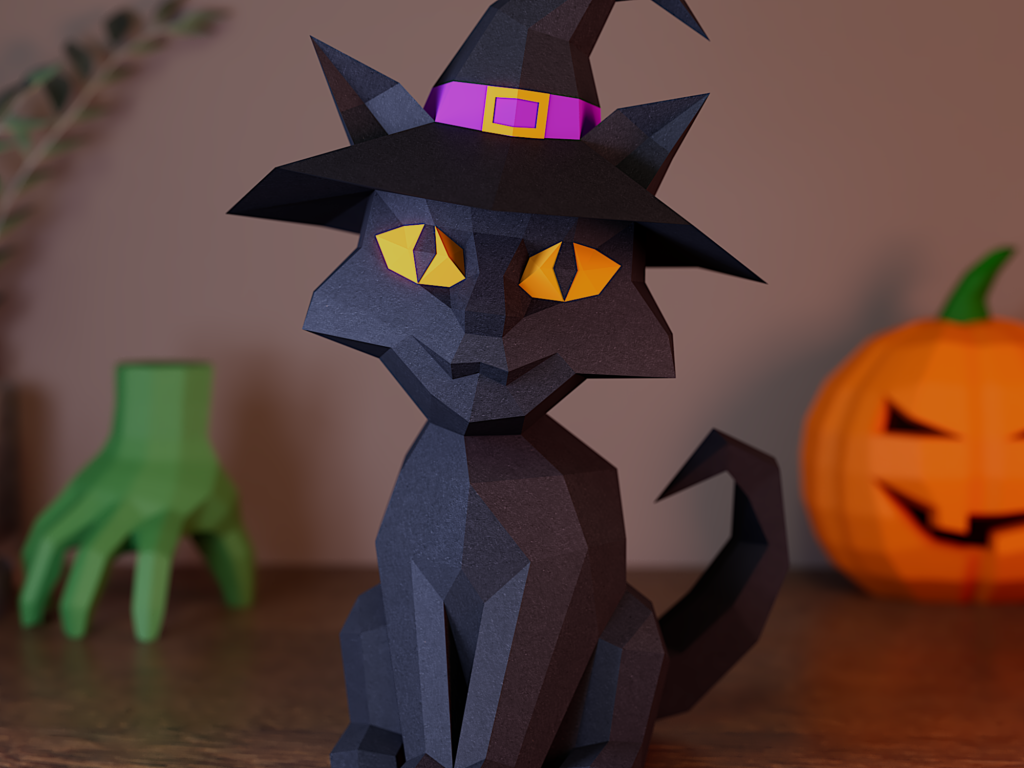 Papercraft Chat Noir Halloween à Poser | Décoration Papier, vue 4