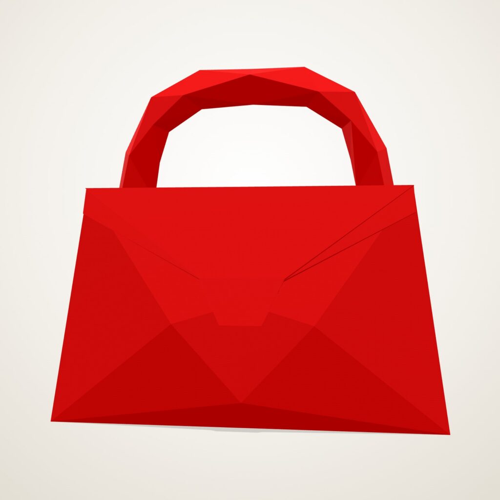 Papercraft sac à main en origami 3D, vue de face du modèle assemblé