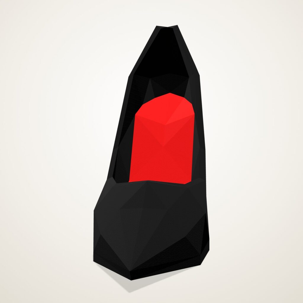 Papercraft talon haut en origami 3D, vue de face du modèle assemblé
