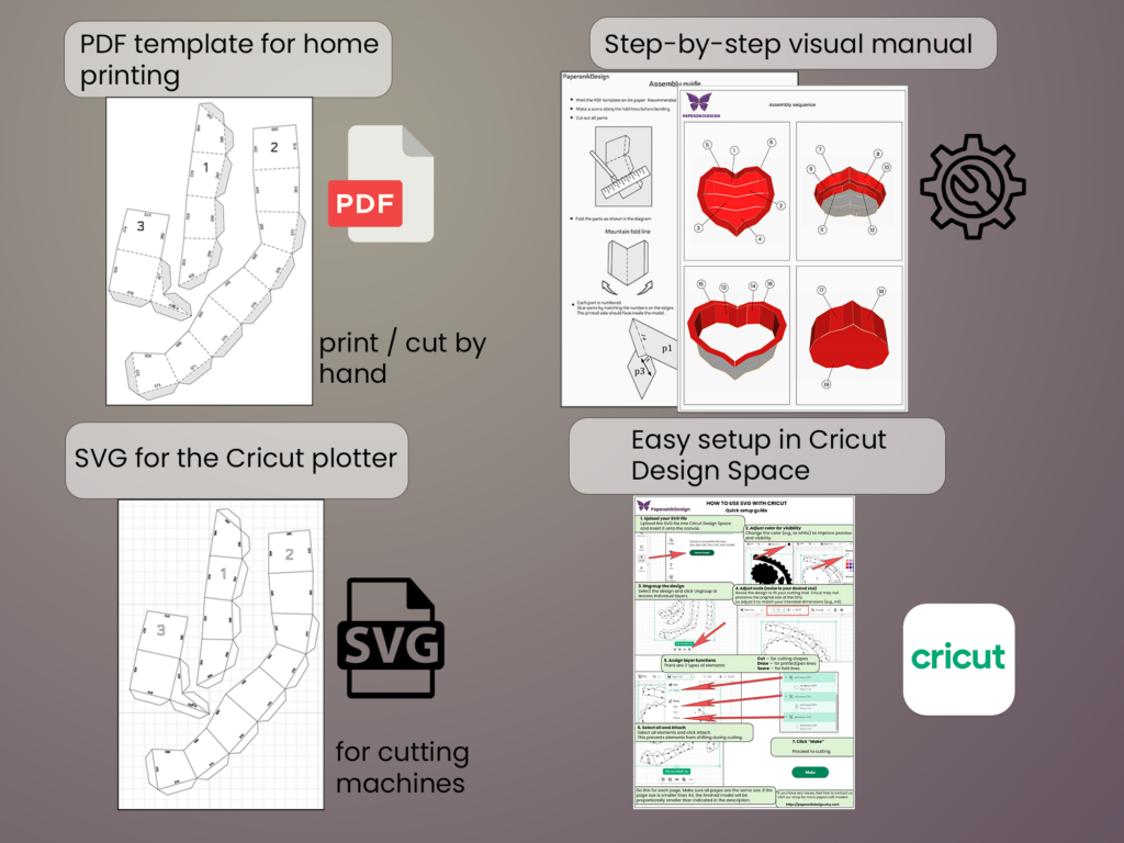 Papercraft Heart shaped box DIY | PDF,SVG | cruicut, vue 3
