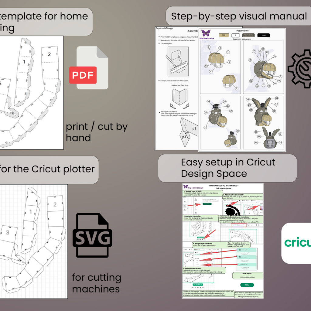 Donkey Papercraft DIY | PDF, SVG | Printable Template | Cricut, vue 2