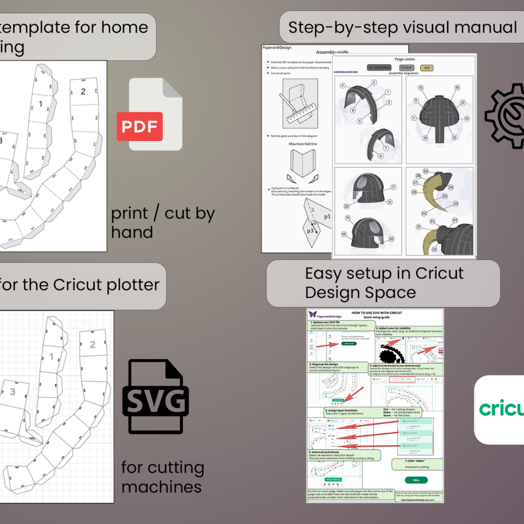 Dovahkiin's helmet Papercraft DIY | PDF, SVG | Template | Cricut, vue 2