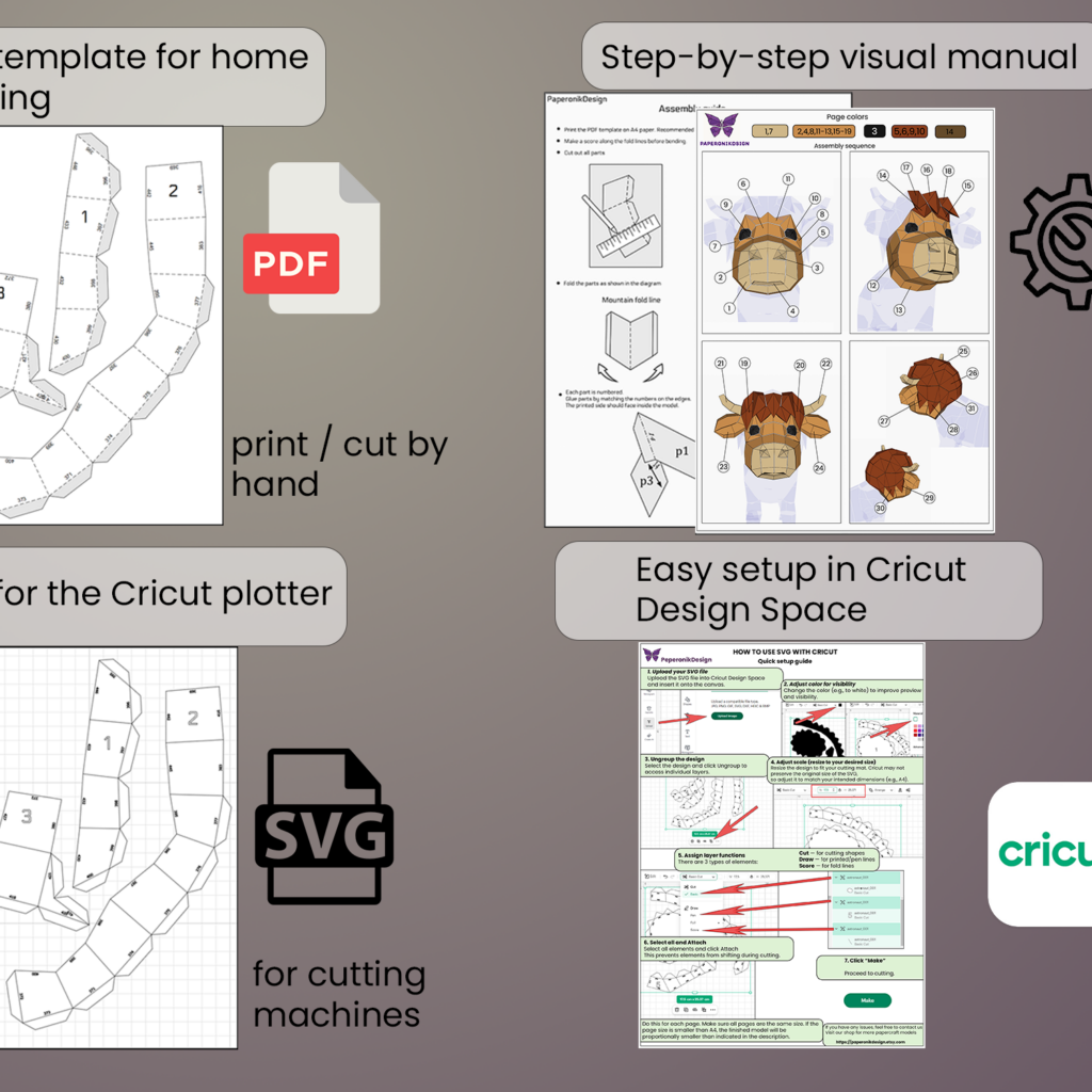 Highland Cow papercraft | PDF,SVG | DIY Printable Template | Cricut, vue 2