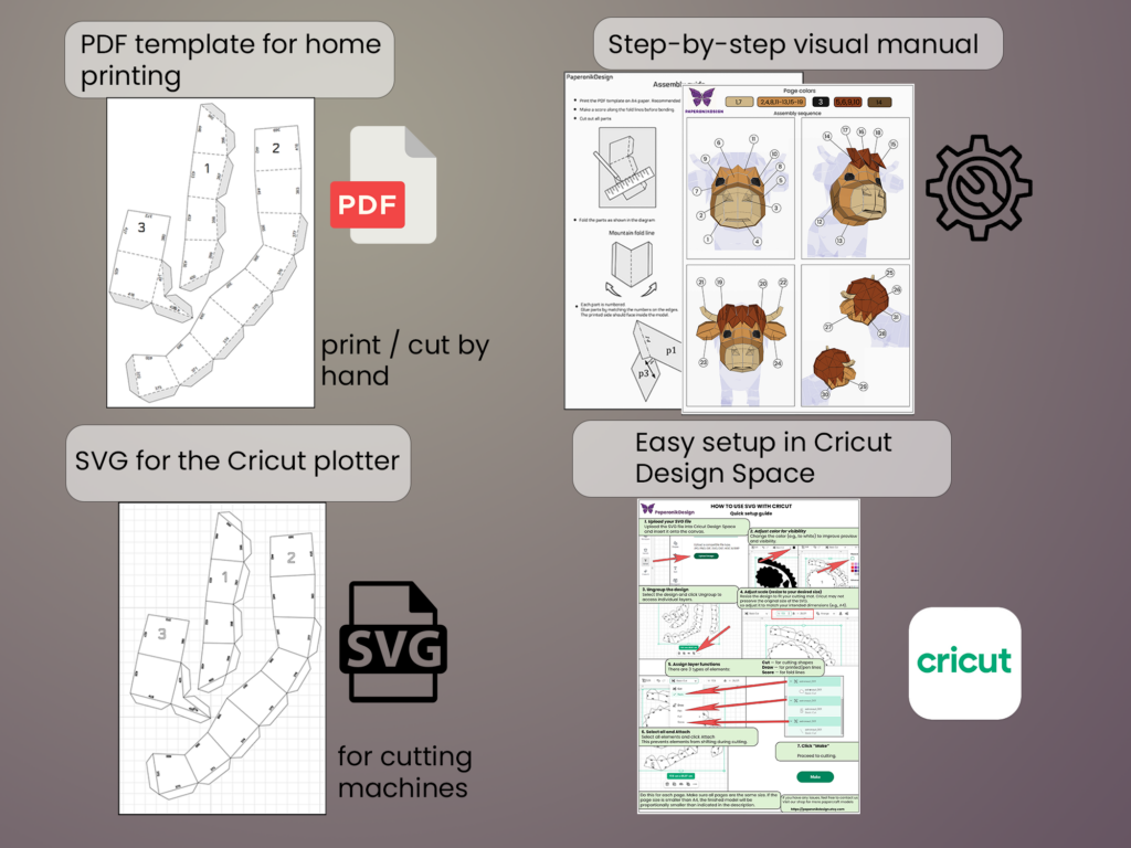 Highland Cow papercraft | PDF,SVG | DIY Printable Template | Cricut, vue 3