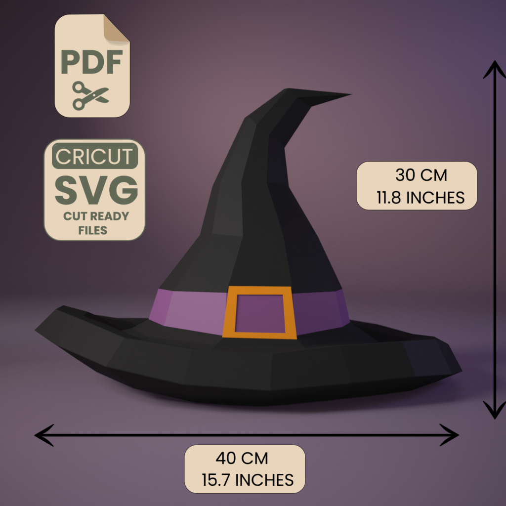 Witch's hat papercraft DIY | Halloween | Printable template | PDF , SVG | Cricut, vue 2